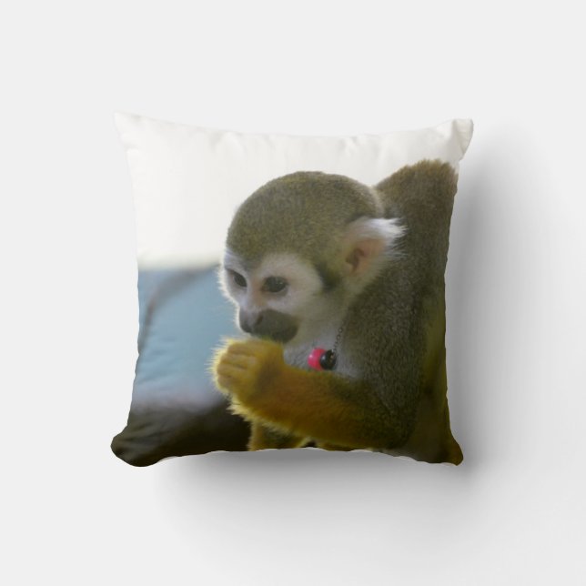 Snacking Squirrel Monkey Throw Pillow (Front)