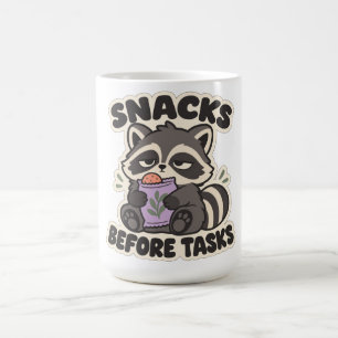 Snacks Before Tasks Sleepy Raccoon Coffee Mug