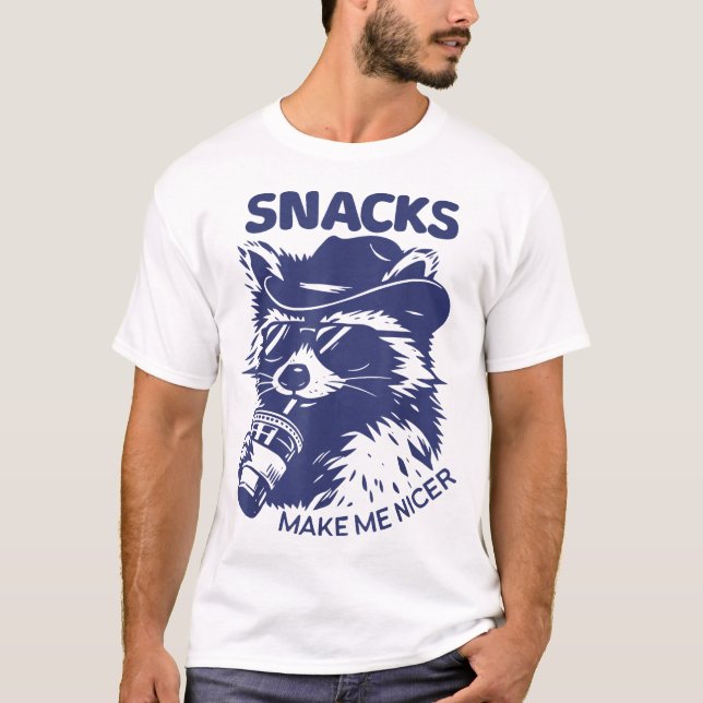 Snacks Make Me Nicer Raccoon Animal Sarcastic  T-Shirt (Front)
