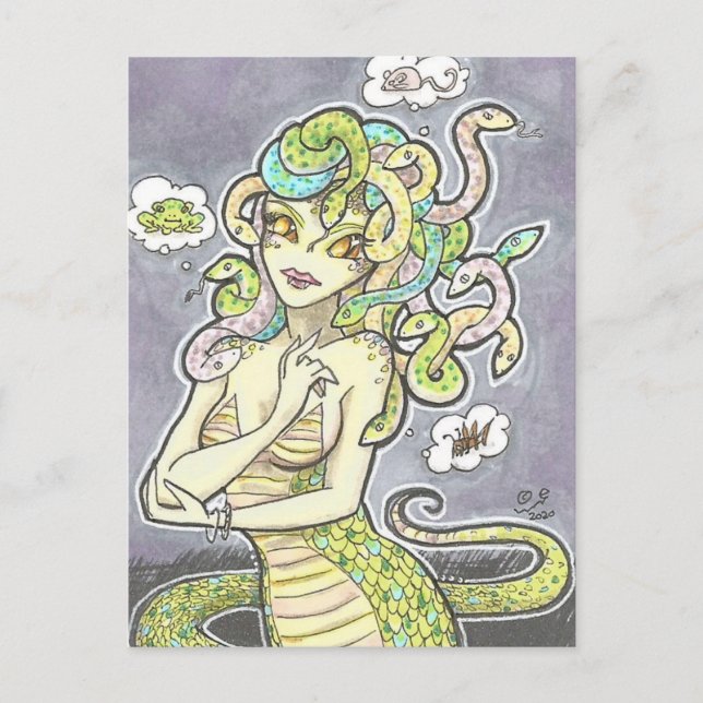 Snacktime Medusa Humour Fantasy Art Postcard Print (Front)