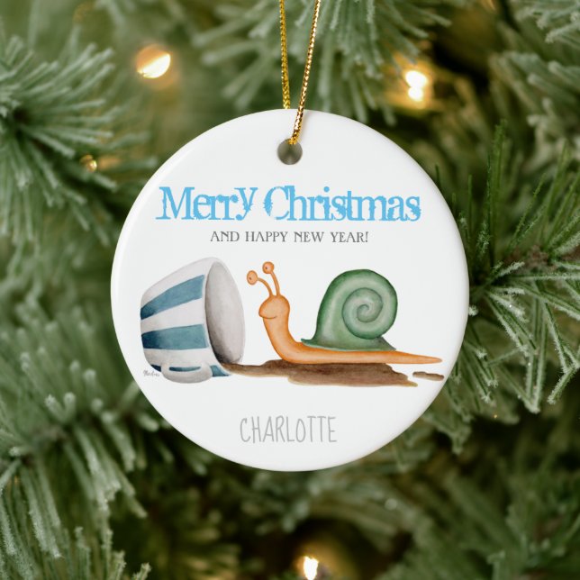 Snail and striped cup ceramic ornament (Tree)