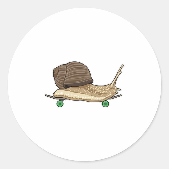 Snail as Skater with Skateboard Classic Round Sticker (Front)