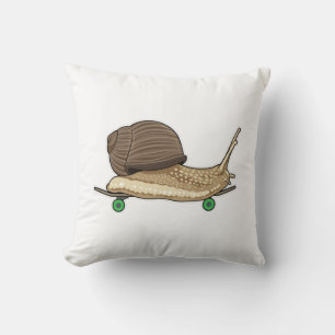 Snail as Skater with Skateboard Throw Pillow