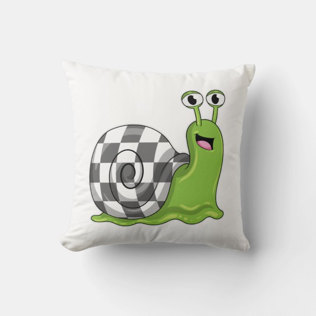 Snail at Chess with Chessboard Throw Pillow (Front)