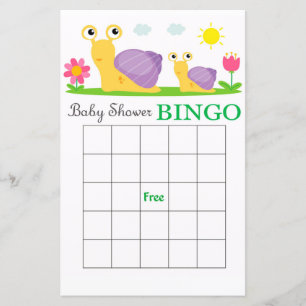 Snail baby shower bingo card