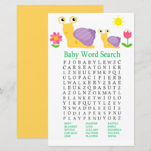 Snail Baby Shower Word Search Game