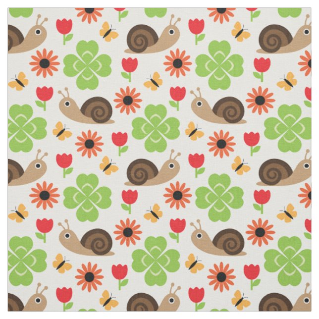 Snail & Clover Seamless Pattern Fabric (Swatch)