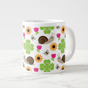 Snail & Clover Seamless Pattern Large Coffee Mug