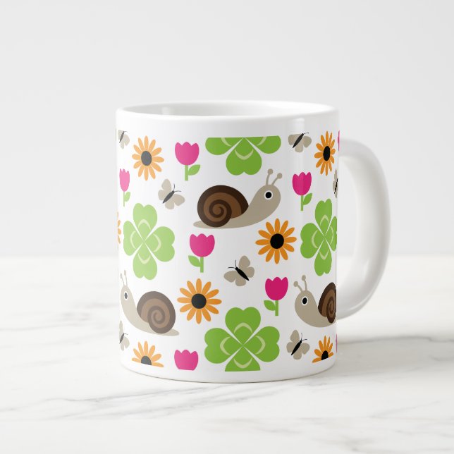 Snail & Clover Seamless Pattern Large Coffee Mug (Front Right)