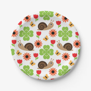Snail & Clover Seamless Pattern Paper Plate