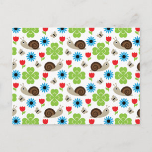 Snail & Clover Seamless Pattern Postcard