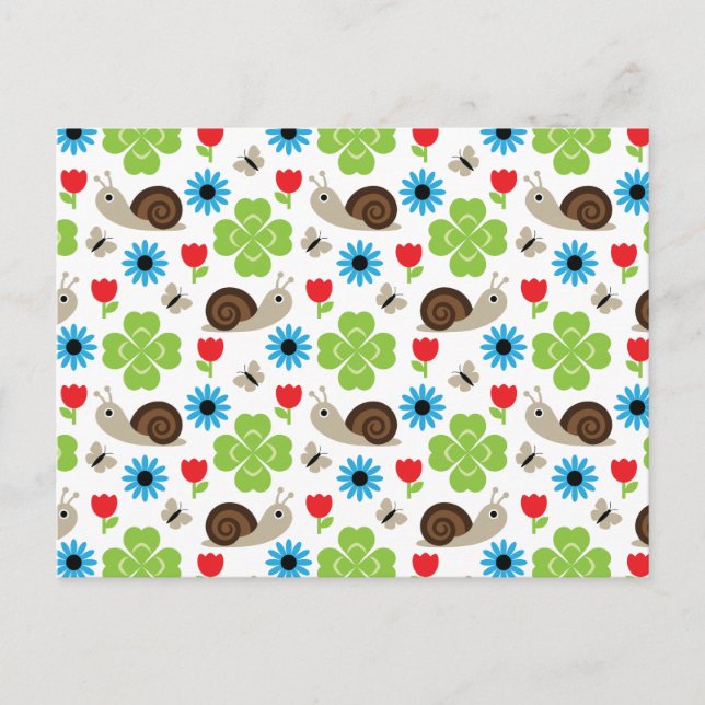 Snail & Clover Seamless Pattern Postcard (Front)