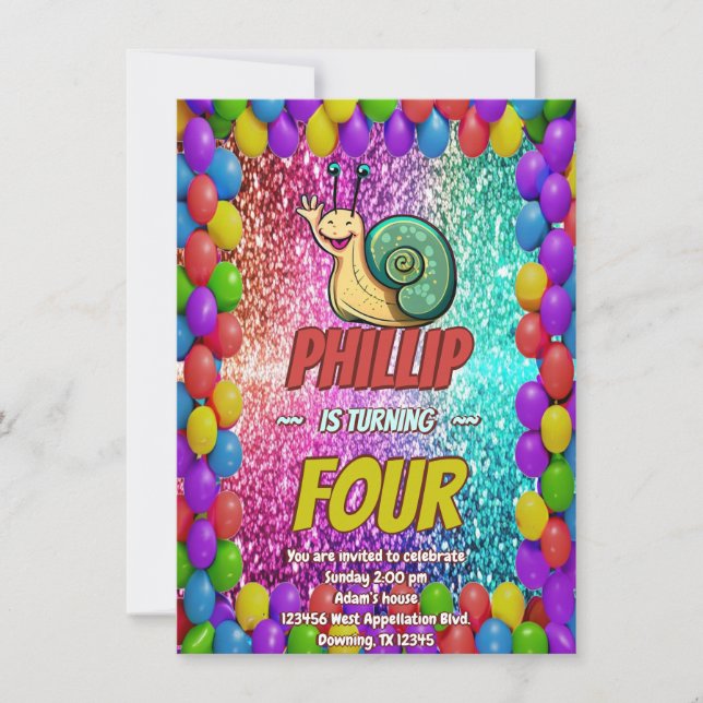 Snail Custom character birthday invite (Front)