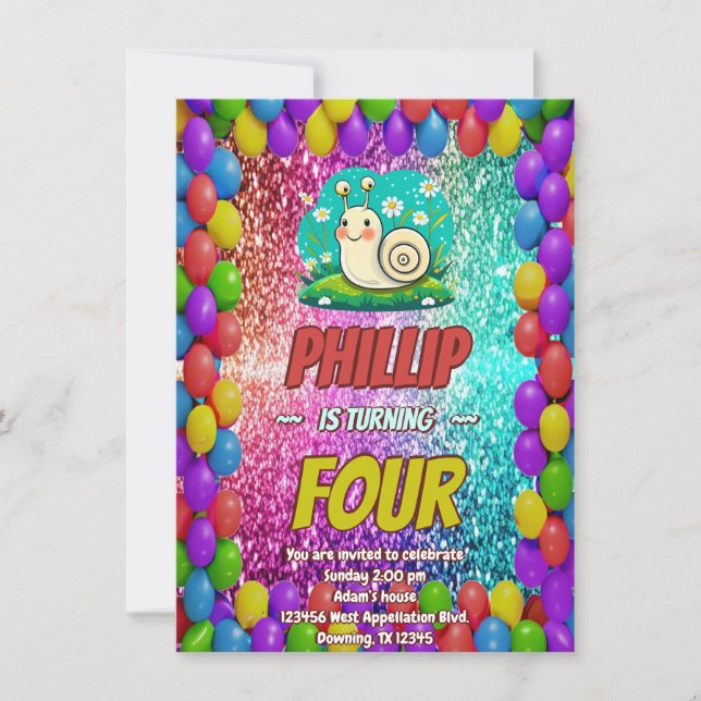 Snail Custom character birthday invite (Front)
