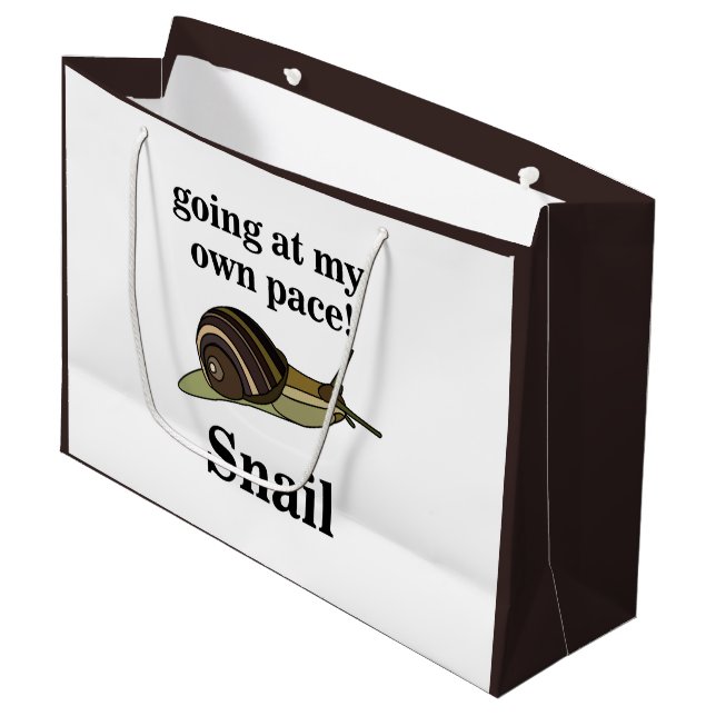 Snail Going At My Own Pace Funny Snail Large Gift Bag (Front Angled)