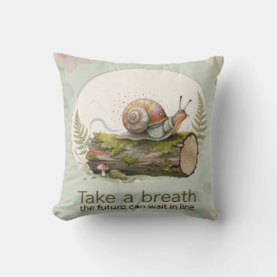 Snail in Sweater on Mossy Log Throw Pillow