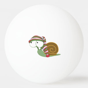 Snail in winter cap ping pong ball