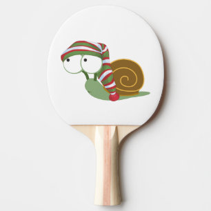 Snail in winter cap ping pong paddle