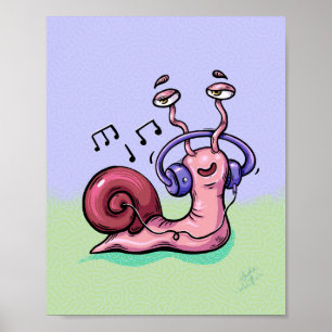 Snail Listening to Music Poster