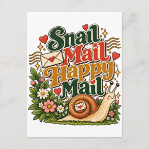 Snail Mail Happy Mail Cute Retro Snail Floral Post Postcard