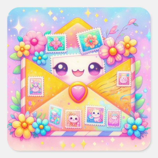 Snail Mail Kawaii Envelope Stickers (Front)