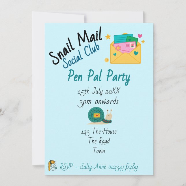 Snail Mail Social Club Pen Pal Party Invitation (Front)