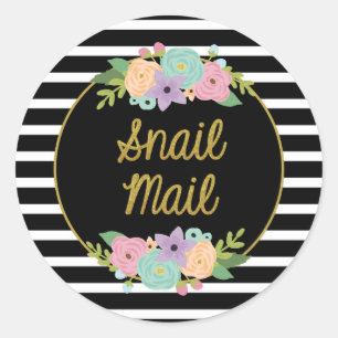 Snail Mail Sticker - black and white stripes gold