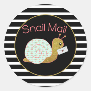 Snail Mail Sticker - black and white stripes gold