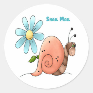 snail mail with blue flower classic round sticker