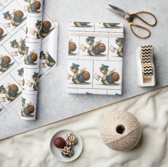 Snail Mailman Delivering Mail Wrapping Paper (Crafts)