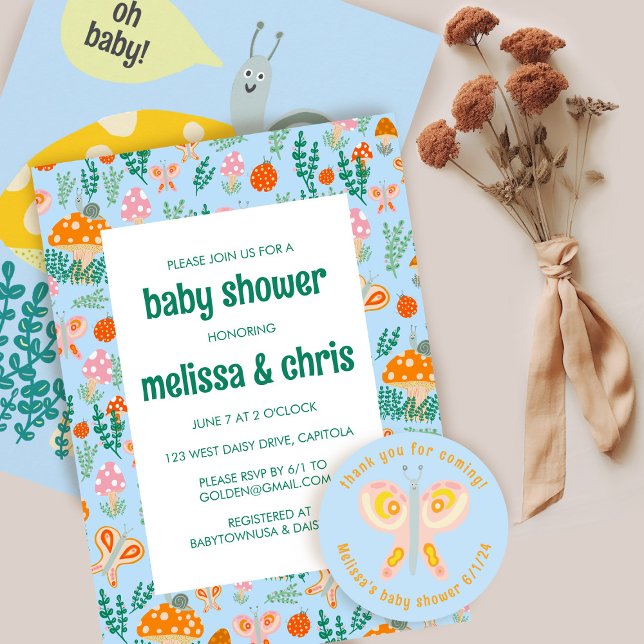 Snail Mushroom Cute Adorable CUSTOM BABY SHOWER  Invitation (Snail Mushroom Cute Adorable CUSTOM BABY SHOWER Invitation
)