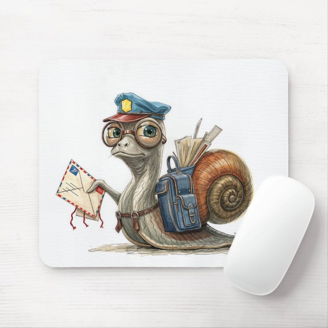 Snail Postal Worker Delivering Mail Mouse Pad (With Mouse)