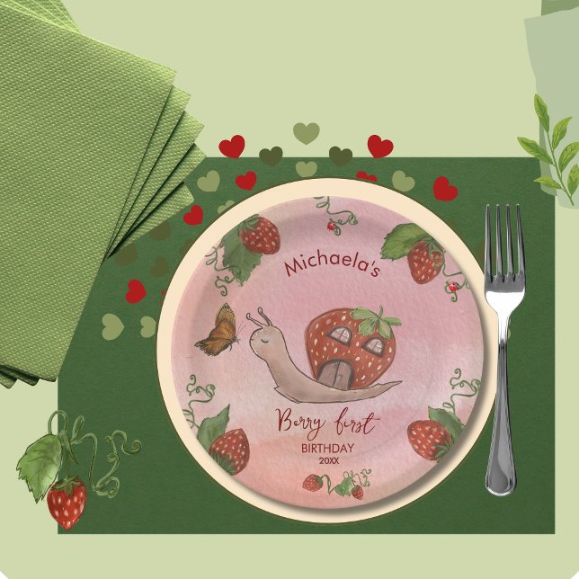 Snail & Strawberry 'Berry First' Party Napkins Paper Plate (Snail & Strawberry 'Berry First' Party Napkins Paper Plates)