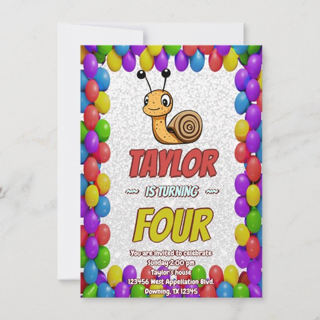 Snail Unique Personalized Birthday Invite Kids (Front)