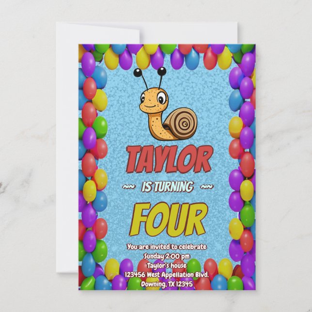 Snail Unique Personalized Birthday Invite Kids (Front)