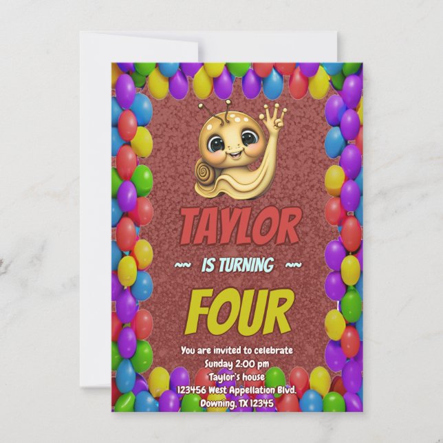 Snail Unique  Personalized Birthday Invite Kids (Front)