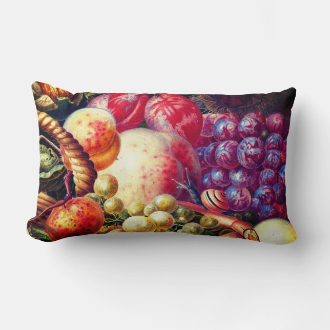 Snail Watching Fruit Still Life Lumbar Pillow (Front)