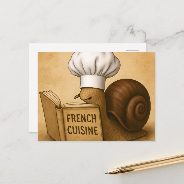 Snail with a French Cookbook Postcard (Front/Back In Situ)