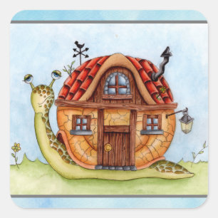 Snail With House On Back Watercolor Painting Class Square Sticker