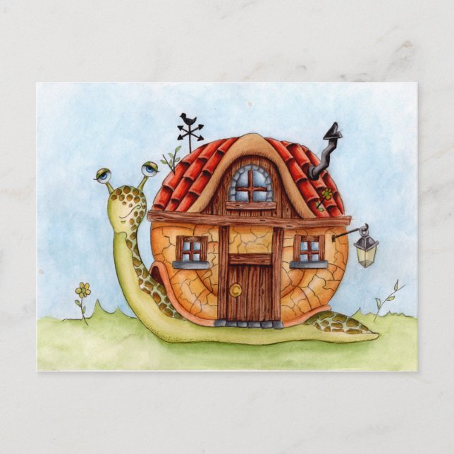 Snail With House On Back Watercolor Painting Postc Postcard (Front)