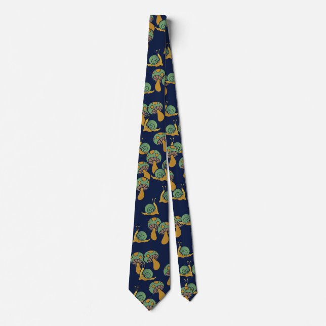 Snails and Mushrooms Retro Snail Mushroom Pattern Tie (Front)