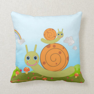 Snails and mushrooms throw pillow