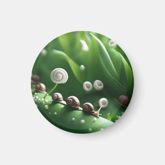 Snails lined up on green plants magnet