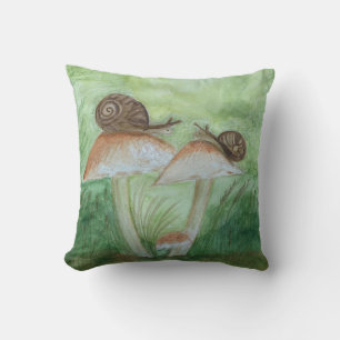 Snails on Mushrooms, Sage Background Tote Bag Throw Pillow