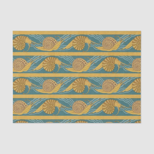 Snails Pattern Print Snail Blue Yellow Teal Gold Tissue Paper (Front)