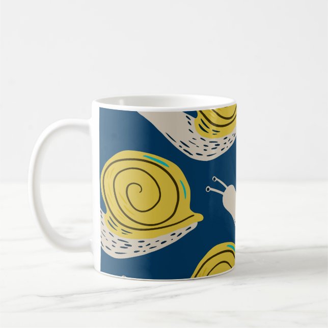 Snails silhouettes: yellow, pink pattern. coffee mug (Left)
