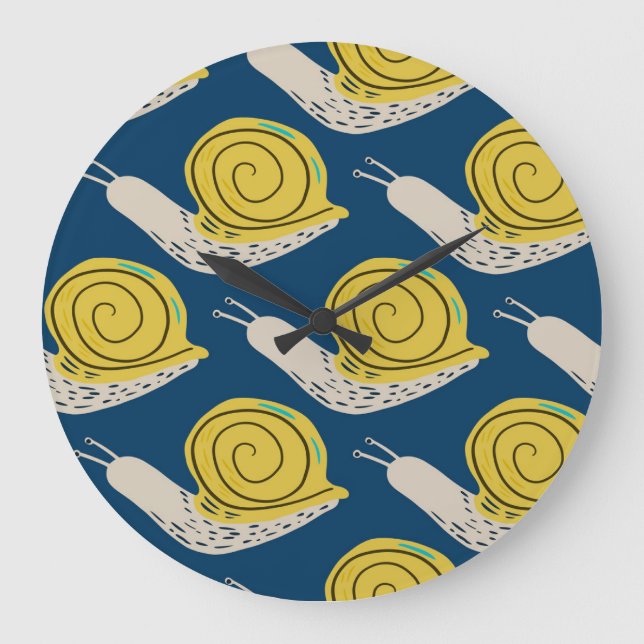 Snails silhouettes: yellow, pink pattern. large clock (Front)