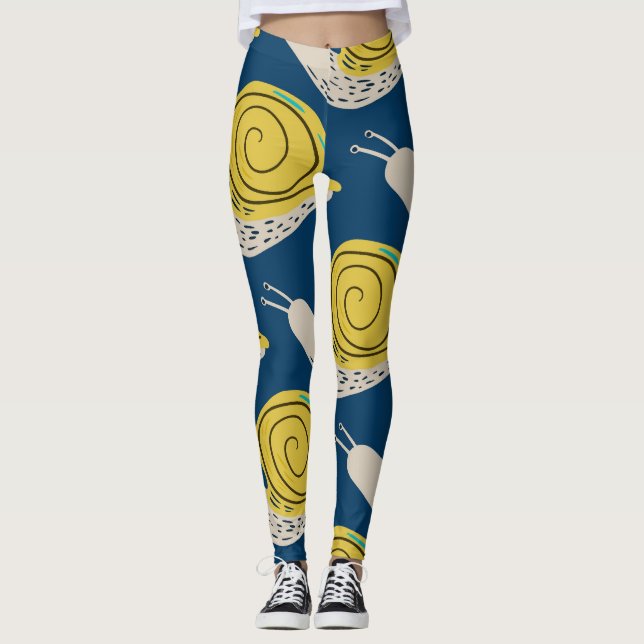 Snails silhouettes: yellow, pink pattern. leggings (Front)