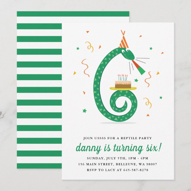 Snake and cake Birthday party invitation_Vanilla Invitation (Front/Back)