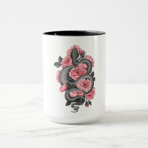 Snake and peach roses mug